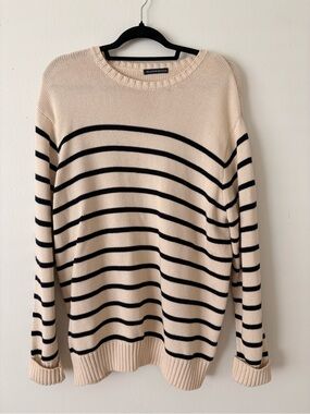 Brandy Melville Cream and Black Striped Crewneck Sweater